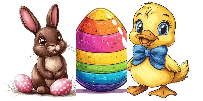 Easter Cartoon Clipart In Bright Colors