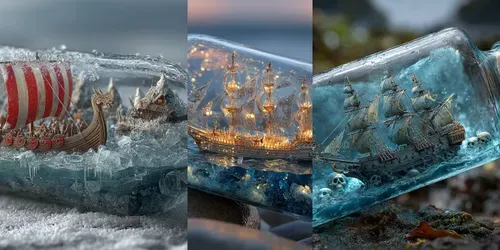 Fantasy Ships In A Bottle generated by midjourney