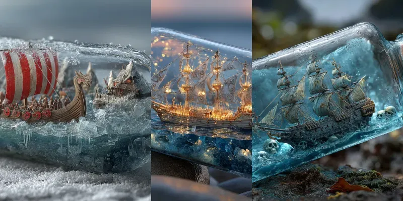Fantasy Ships In A Bottle generated by undefined