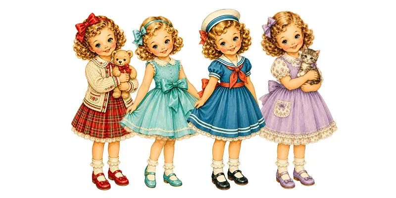Vintage 1950s Paper Doll Girl Cliparts generated by undefined