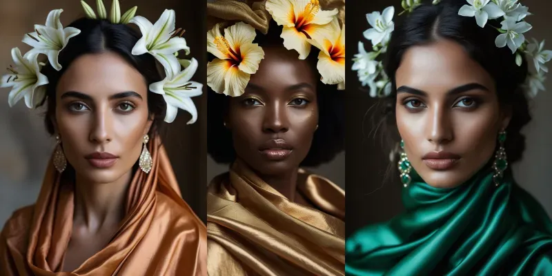 Luxury Women Silk Flora Portraits generated by undefined