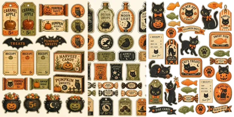 Vintage Halloween Candy Shop Ephemera generated by undefined