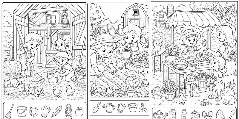 Farm Hidden Picture Coloring Books generated by undefined