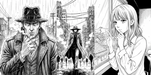 Manga Black White Illustrations generated by gemini-image