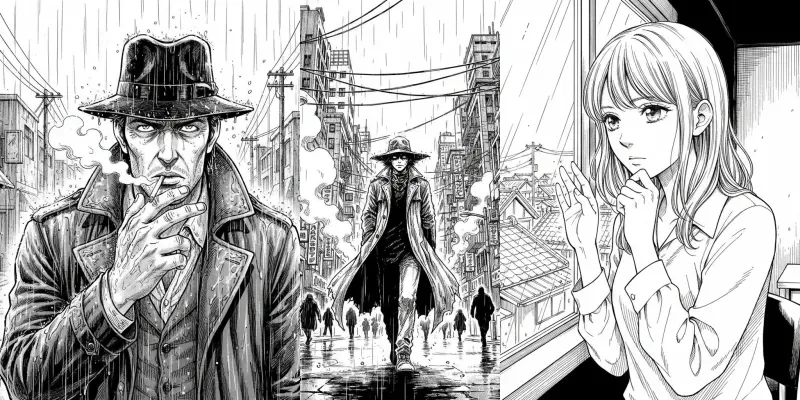 Manga Black White Illustrations generated by undefined
