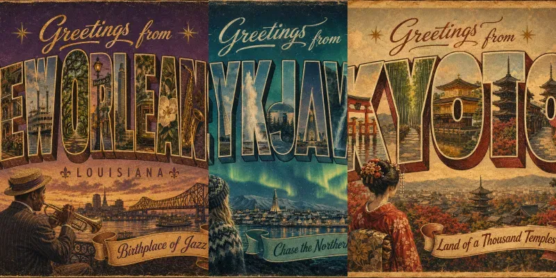 Largeletter Destination Postcard Art generated by undefined