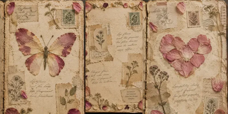 Pressed Flower Junk Journal Pages generated by undefined