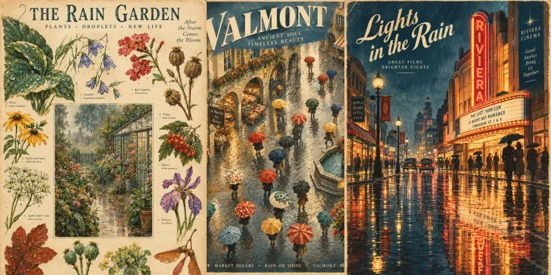 Retro Cozy Rainy Scenes Poster Art