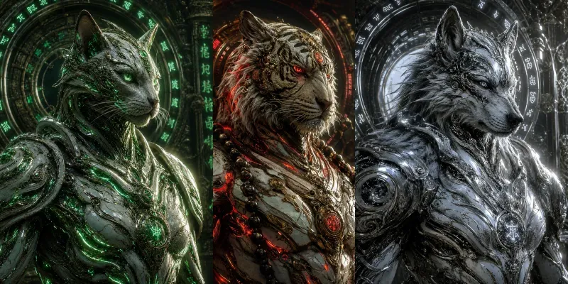 Cinematic Biomechanical Animal Deities generated by undefined
