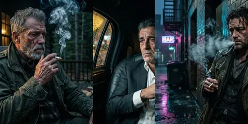 Cinematic Melancholy Smokers generated by gemini-image