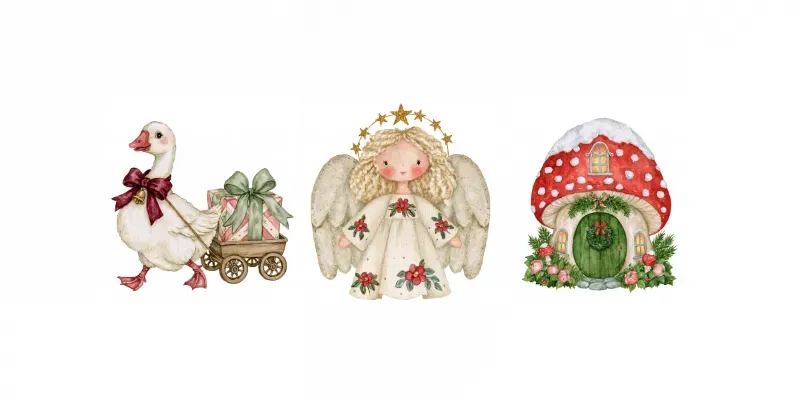 Whimsical Christmas Watercolor Cliparts