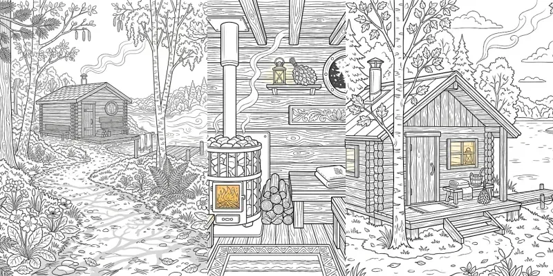 Cozy Lakeside Sauna Coloring Pages