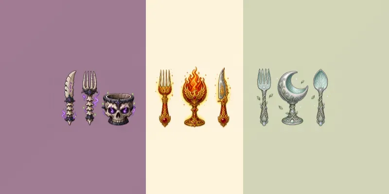 16bit Fantasy Tableware Icons generated by undefined