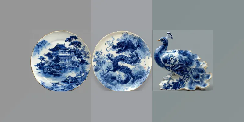 Porcelain Cobalt Chinoiserie Blues generated by undefined
