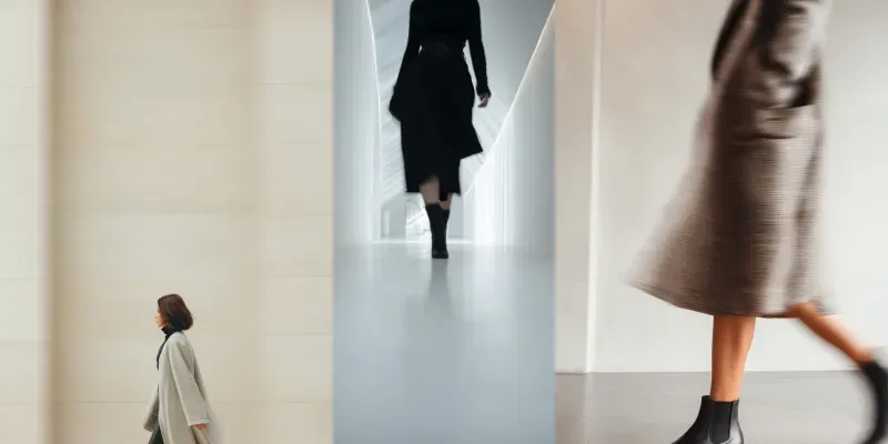 Woman Walking Minimal Hallway generated by undefined
