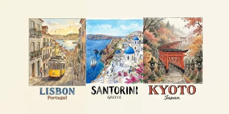 Watercolor Ink City Travel Posters
