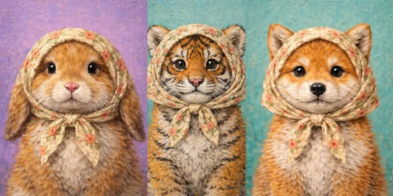 Impasto Headscarf Pet Portraits generated by undefined