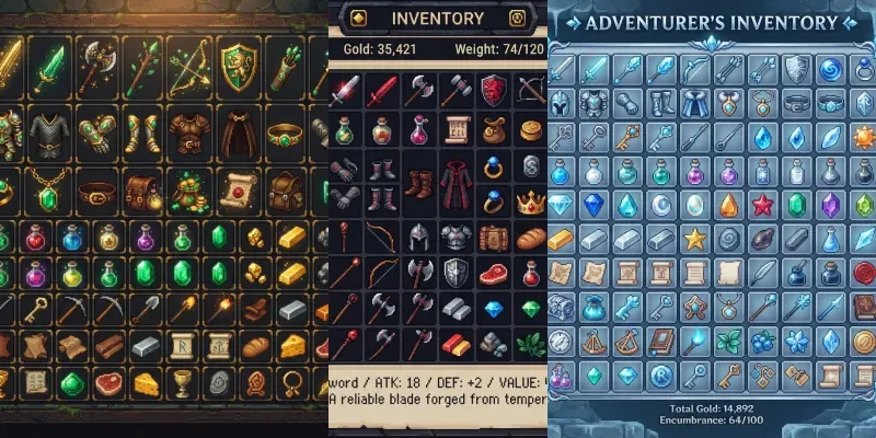 Pixel Art Game Inventory Sheets