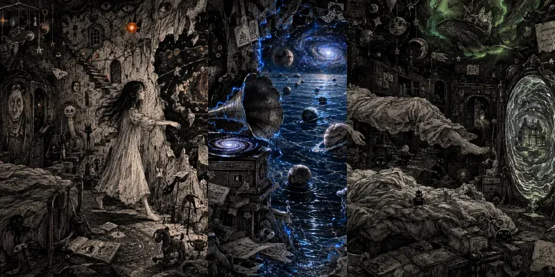 Cosmic Bedroom Portal Ink Illustrations