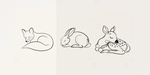Sleepy Woodland Animals Minimal Line Art generated by midjourney