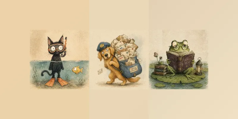 Whimsical Ink Watercolor Animals generated by undefined