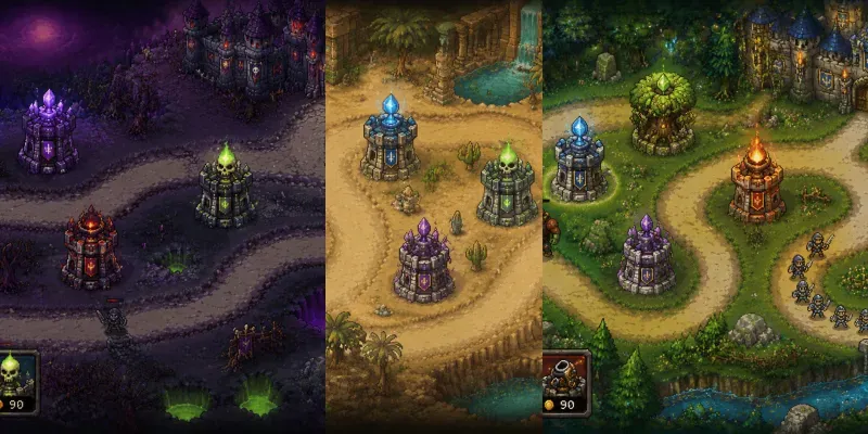 16bit Tower Defense Game Mockups generated by undefined