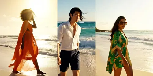 Sunlit Beach Model Fashion Video Shoots generated by veo