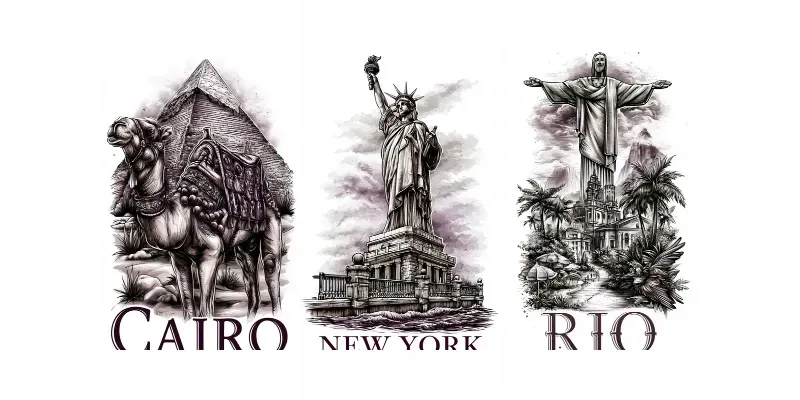 Classic Engraved Travel Posters generated by undefined