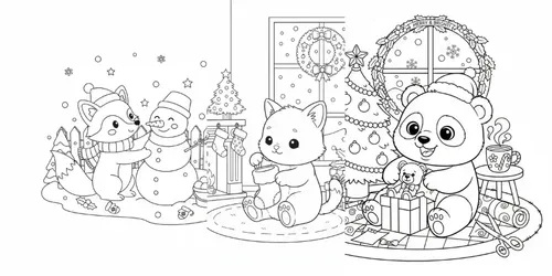 Cute Animals Christmas Coloring Pages generated by gemini-image
