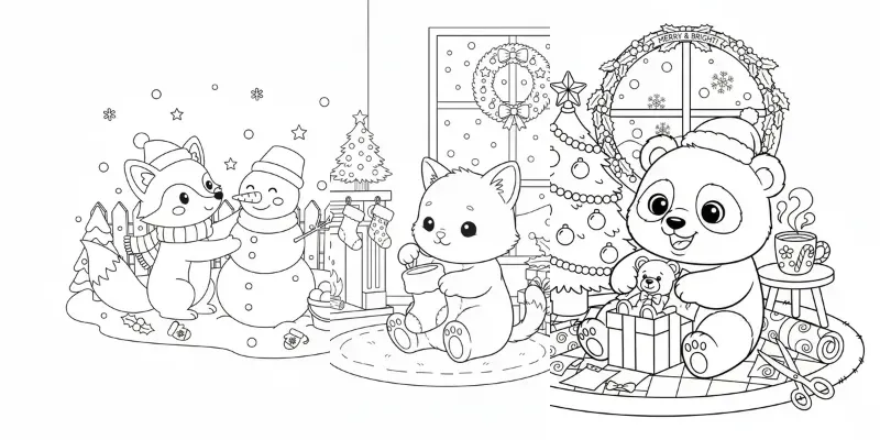 Cute Animals Christmas Coloring Pages generated by undefined