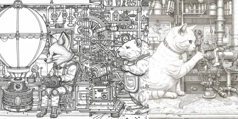 Steampunk Animal Inventors Coloring Books generated by undefined