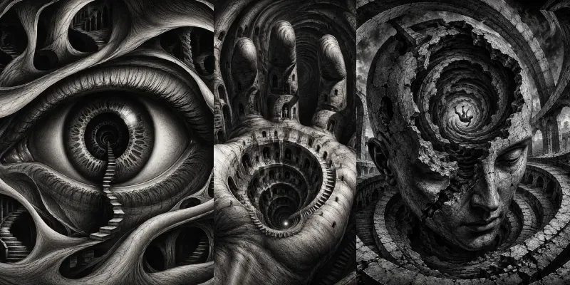 Surreal Monochrome Optical Illusions generated by undefined