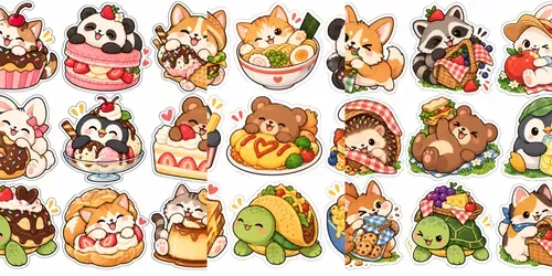 Kawaii Foodimal Sticker Designs generated by chatgpt-image