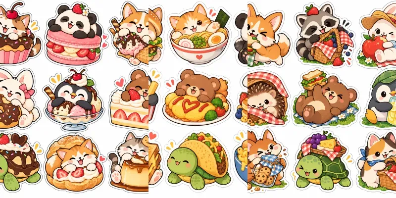 Kawaii Foodimal Sticker Designs