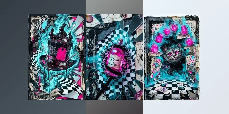 Surreal Dark Alice Junk Journal Pages generated by undefined