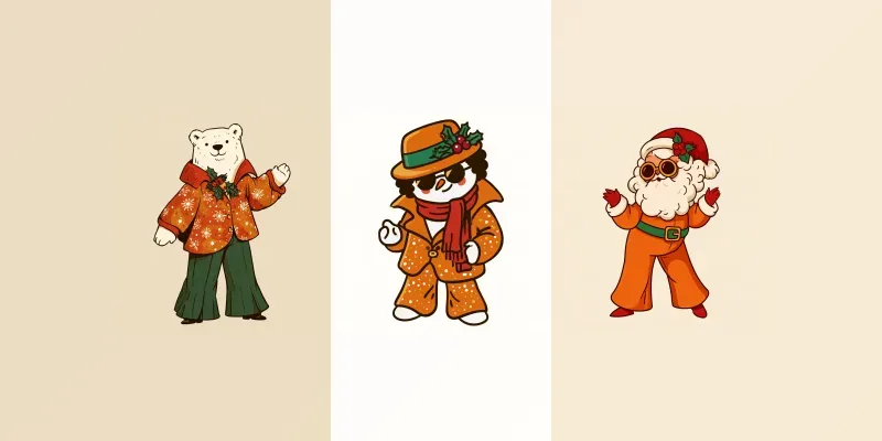 1970s Christmas Disco Character Cliparts