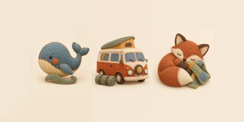 Soft Vintage Felt Toy Icons
