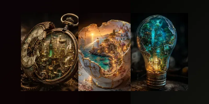 Miniature Worlds In Broken Objects generated by undefined