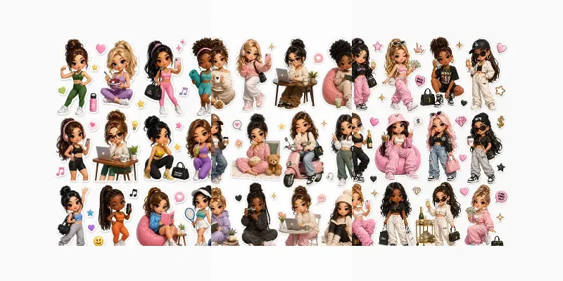 3D Stylish Girl Sticker Sheets generated by undefined