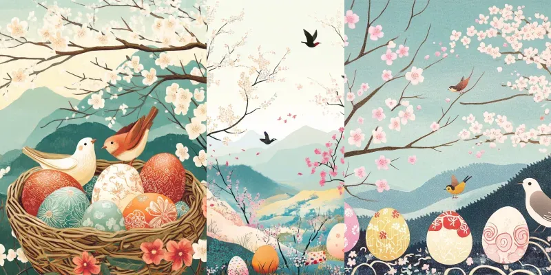 Easter Cards In Japanese Woodblock Style generated by undefined