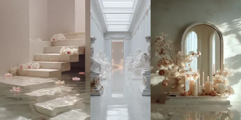 Ethereal White Marble Editorial Scenes generated by undefined