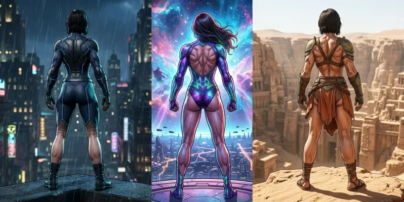Realistic Comic Heroines Back View generated by undefined