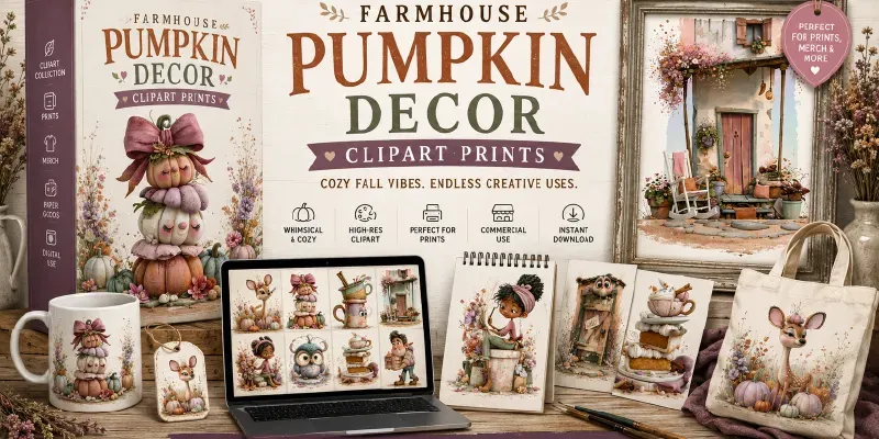 Farmhouse Pumpkin Decor Clipart Prints generated by undefined