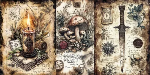 Ancient Witch Grimoire Junk Journal Pages generated by midjourney