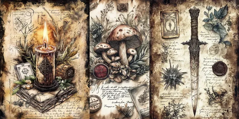 Ancient Witch Grimoire Junk Journal Pages generated by undefined