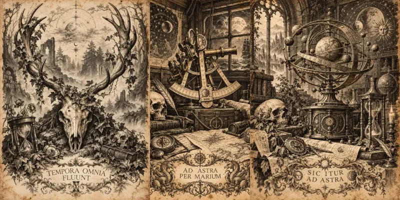 Dark Academia Memento Mori Etching Art