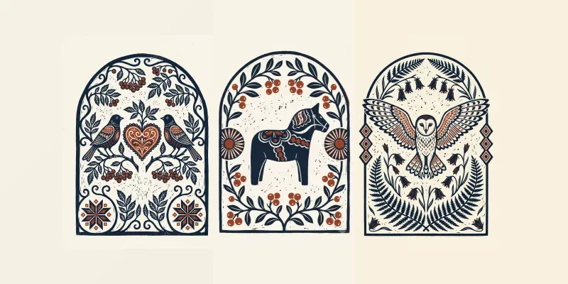 Nordic Linocut Folk Greeting Card Faces