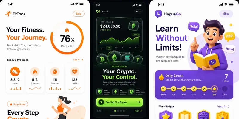 Sleek Mobile App Onboarding UIs generated by undefined