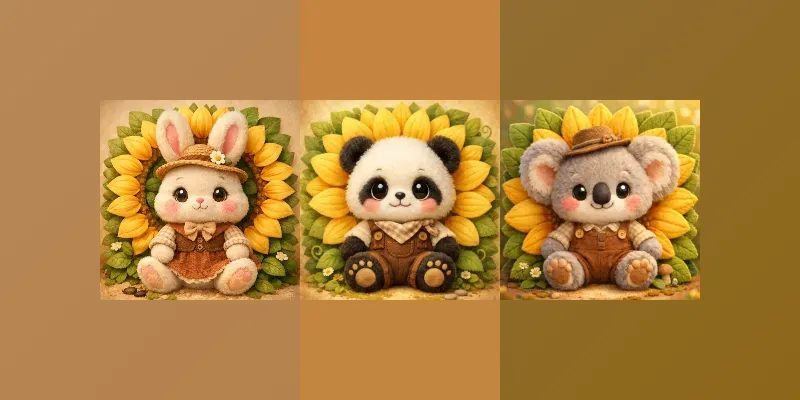 Cute Plush Animals With Floral Crowns generated by undefined