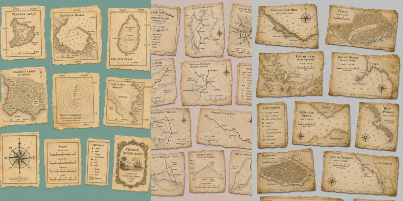 Vintage Map Fragment Cutouts generated by undefined